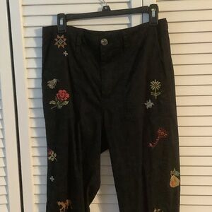 Johnny Was Black Embroidered cotton Trousers pants